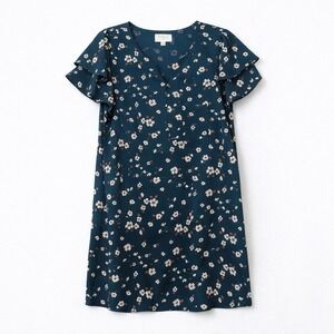 Everly Women's Medium Floral Flutter Sleeve Shift Dress Blue Cream